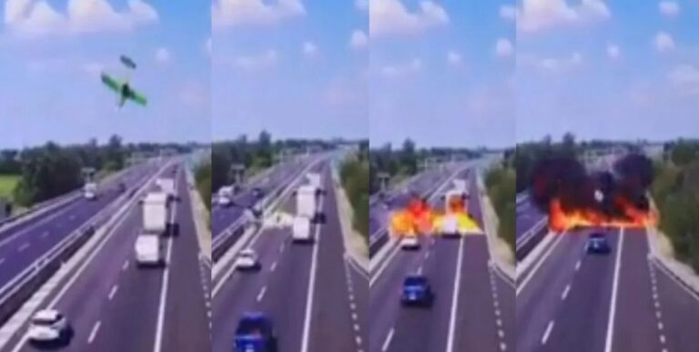 Impactante accidente aéreo en una autopista de Italia